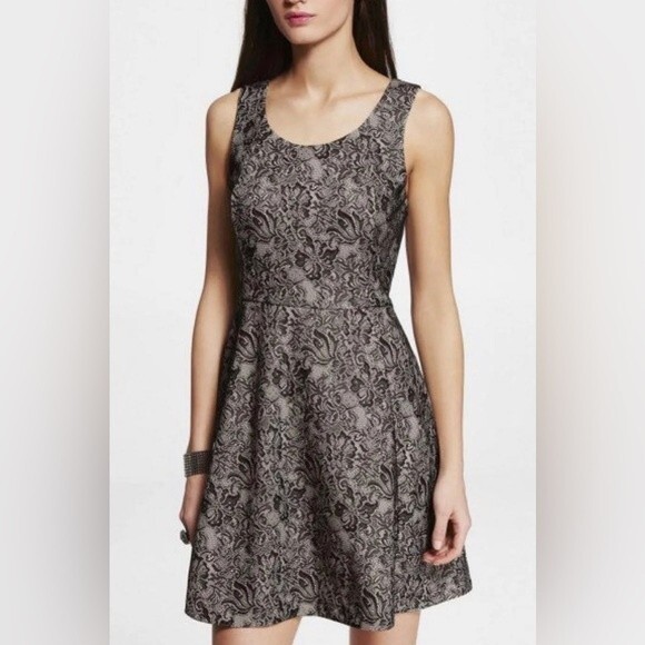 Express black and nude lace illusion fit and flare dress size medium NWOT - Picture 1 of 6